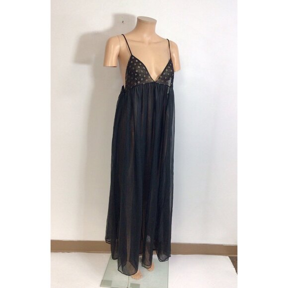 Lily of France Vintage Black Sheer Nightgown Made in USA Womens Small - Picture 3 of 8